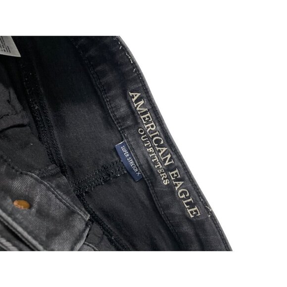 American Eagle Black Denim Jeans Distressed Super Stretch Jegging Size 6 - Picture 3 of 7